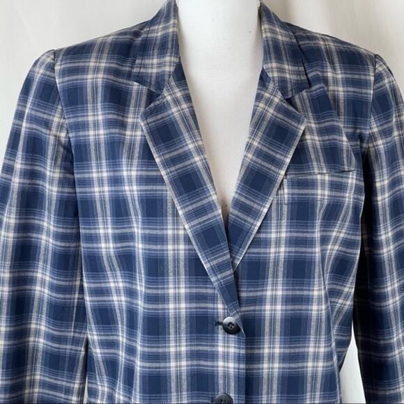 Eddie Bauer Blue Plaid Oversized 100% Cotton Academia Grandpa Blazer Size S - Picture 3 of 11